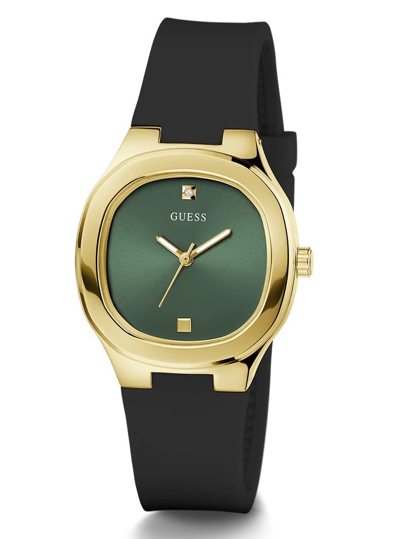 GUESS Women's Gold Analog Green Dial Silicone Strap Watch - GW0658L1 - Image 3