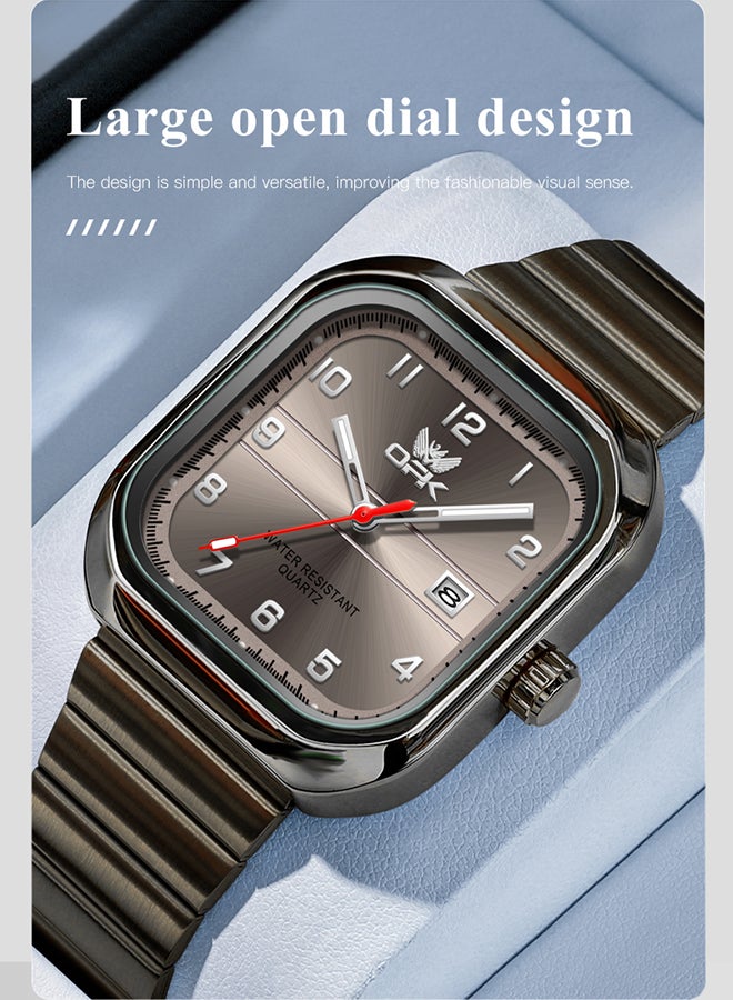 Opk Brand Watch, Stylish Business Exquisite Quartz Watch, Waterproof Single Calendar, Men'S Watch - 6040 Black Steel, Gray Dial. - Image 2