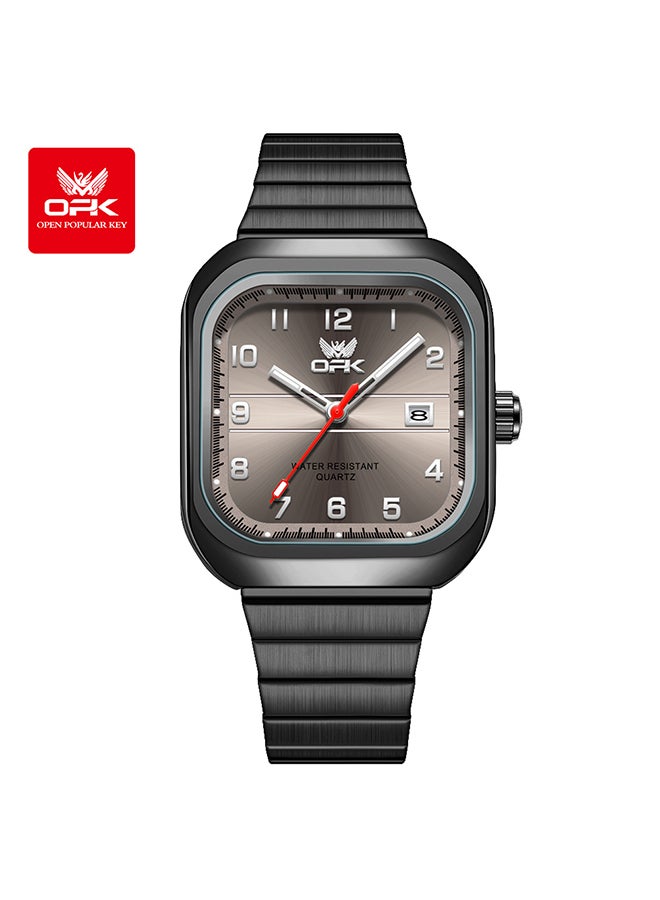 Opk Brand Watch, Stylish Business Exquisite Quartz Watch, Waterproof Single Calendar, Men'S Watch - 6040 Black Steel, Gray Dial. - Image 1