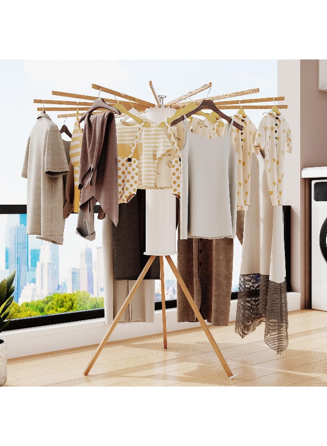 Foldable Clothes Drying Rack, Wooden Tripod Floor Stand, 16  Rods - Image 3
