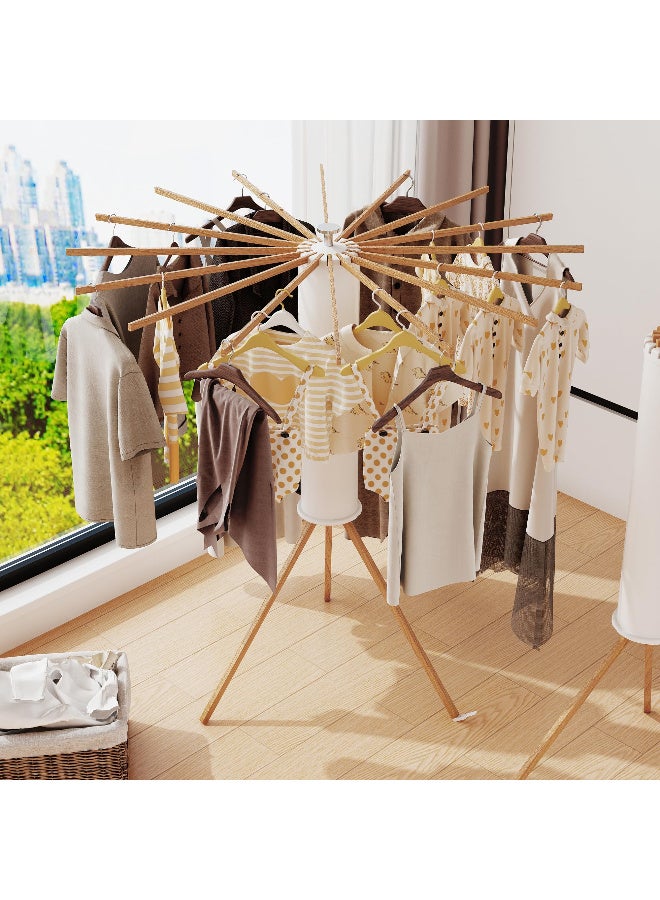 Foldable Clothes Drying Rack, Wooden Tripod Floor Stand, 16  Rods - Image 1
