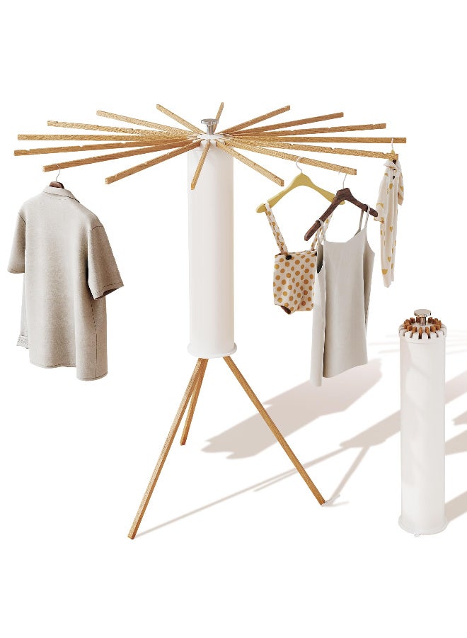 Foldable Clothes Drying Rack, Wooden Tripod Floor Stand, 16  Rods - Image 5