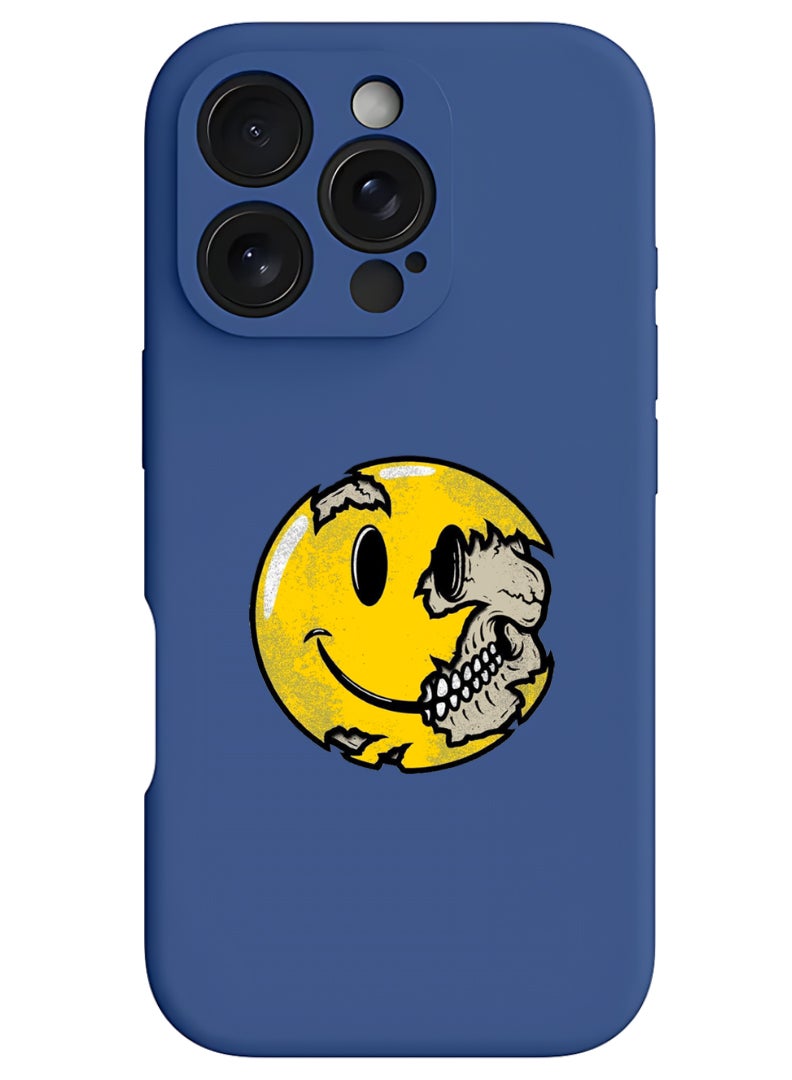 Theodor iPhone 16 Pro Max Blue Protective Slim Fit Case Liquid Silicone Cover with Full Body Protection Anti-Scratch Shockproof Case For iPhone - Smiley - Image 1