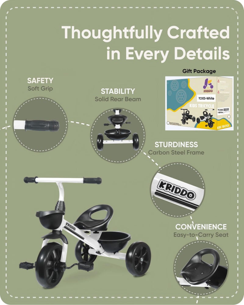 KRIDDO Kids Tricycles for 2-4 Year Olds, Toddler Trike Gift for 24 Months to 4 Years, White - Image 5