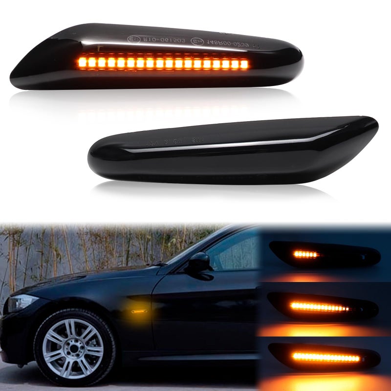 Smoked Lens Sequential Amber LED Side Marker Turn Signal Light for BMW E60 E90 E92 E93 E82 E46 E83 E91 128i 135i 328i 335i E61 E88 E91 Front Fender Dynamic Indicator