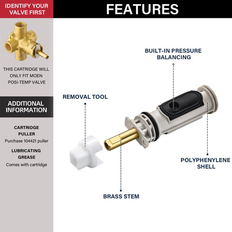 Tearel 1222 Replacement Cartridge With 116653 Handle Adapter Kit For Moen  Compatible With One Hanlde Posi Temp Faucet - Image 4