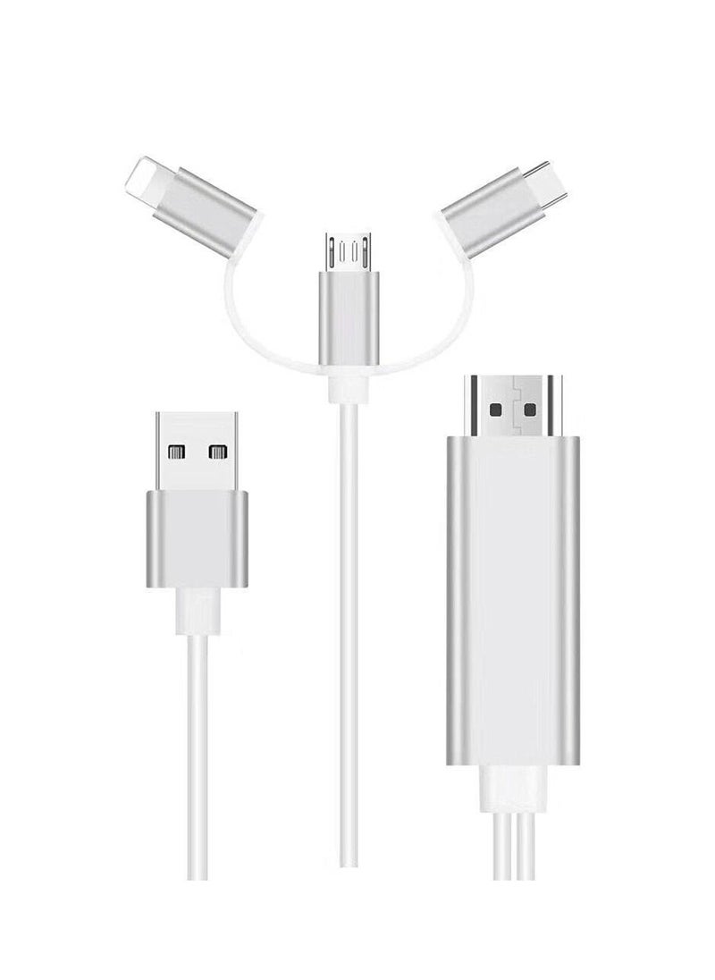 Generic - 2M HDMI Cable HDTV Adapter AV Cable for Lightning/Micro USB/Type C to HDMI 1080P for IPhone Android Phones - Image 1