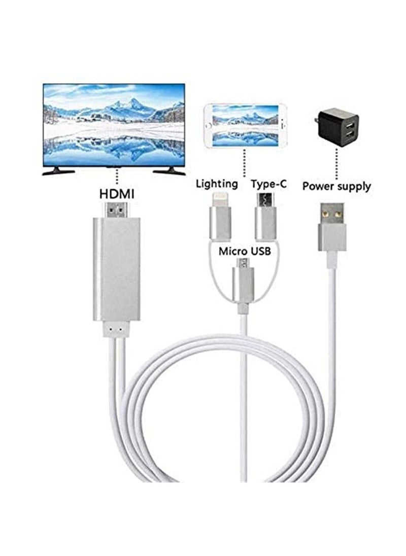 Generic - 2M HDMI Cable HDTV Adapter AV Cable for Lightning/Micro USB/Type C to HDMI 1080P for IPhone Android Phones - Image 1