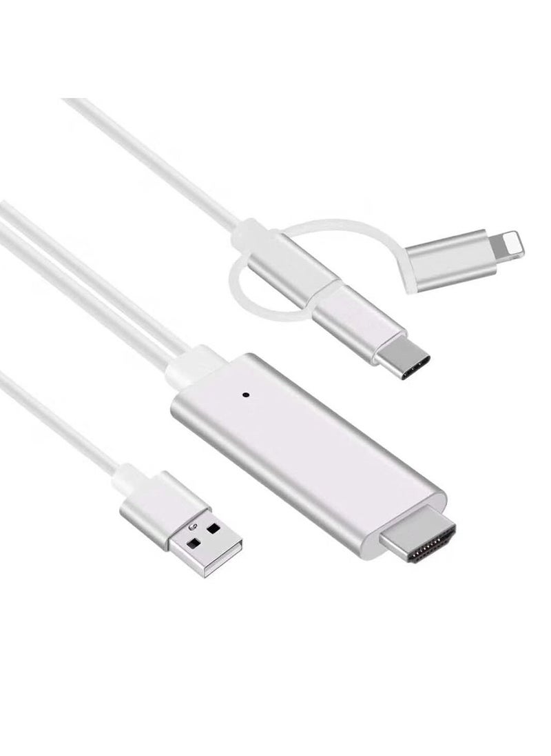 Generic - 2M HDMI Cable HDTV Adapter AV Cable for Lightning/Micro USB/Type C to HDMI 1080P for IPhone Android Phones - Image 1