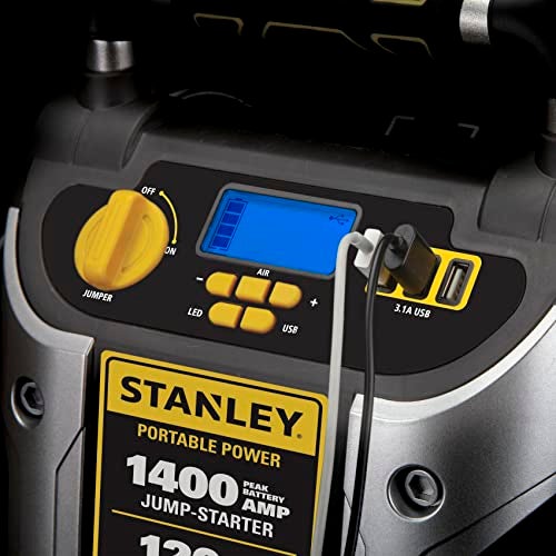 Stanley J7C09D 1400 Peak Amp Automotive Jump Starter, Portable Power – Triple 15W USB Ports, 120 PSI Air Compressor fore Tires & Sports Equipment - Image 3