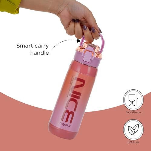 Nayasa Plastic Turbo 600 ml BPA Free | Leak Proof | Push Button Cap Water Bottle for School, College & Office | Pink - Image 4