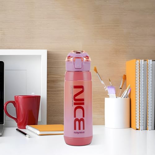 Nayasa Plastic Turbo 600 ml BPA Free | Leak Proof | Push Button Cap Water Bottle for School, College & Office | Pink - Image 1