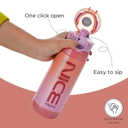 Nayasa Plastic Turbo 600 ml BPA Free | Leak Proof | Push Button Cap Water Bottle for School, College & Office | Pink - Image 2