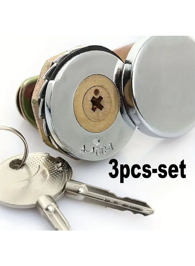 3pcs Silvery Metal Cam Lock Padlocks 16mm Heavy Duty Keyed Locks for Doors Cabinets Mailboxes - Image 1