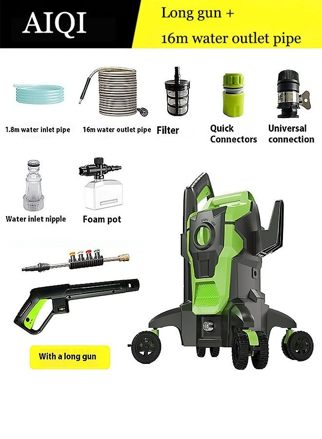 AiQi 2000W Peak High Pressure Washer - 135BAR Cleaner with 16m Hose, Foam Gun & Wheeled Design | Dual Water Intake for Car/Fence/Driveway/Patio/Home - Image 1