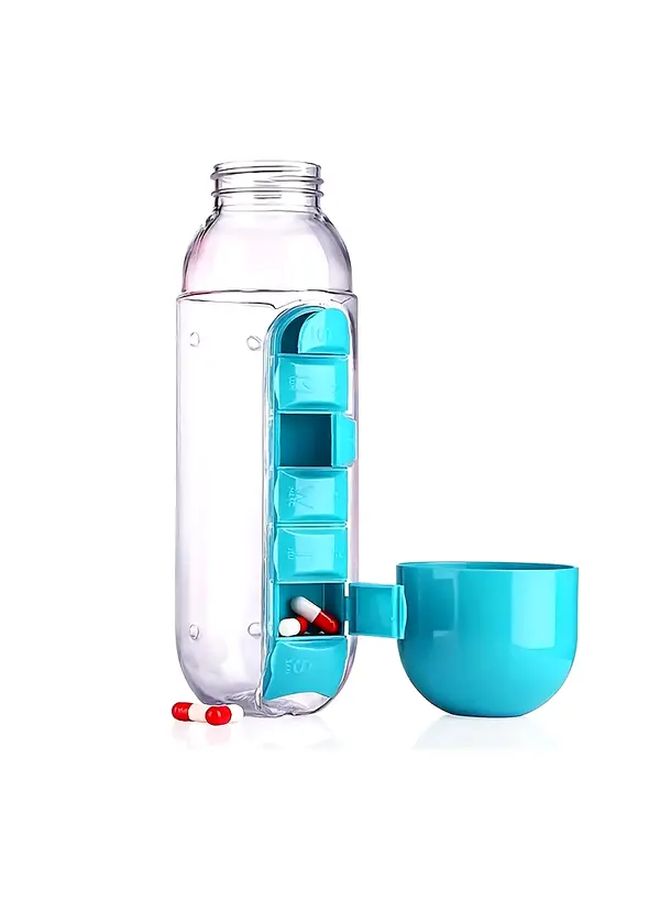 Blue Two In One Portable Water Bottle And Weekly Pill Organizer With Seven Day Compartments - Image 1