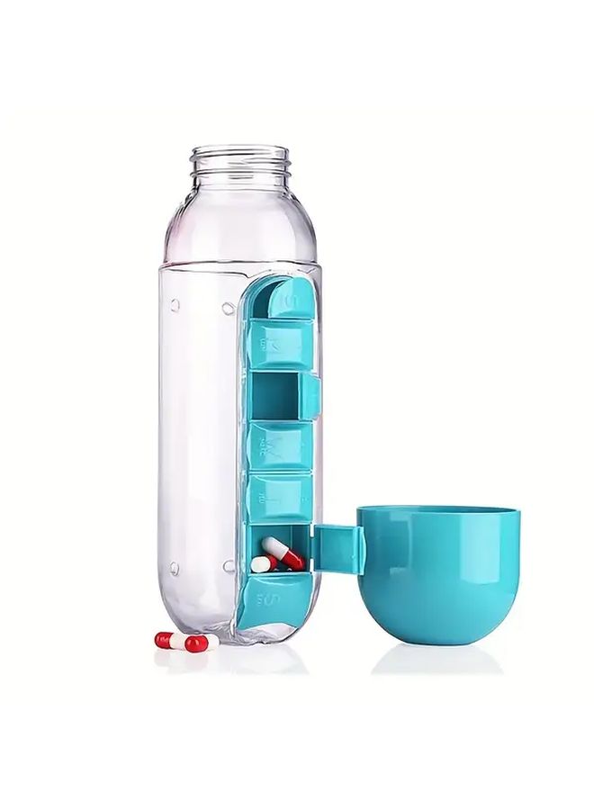 Blue Two In One Portable Water Bottle And Weekly Pill Organizer With Seven Day Compartments - Image 5