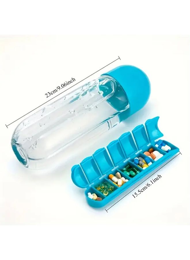 Blue Two In One Portable Water Bottle And Weekly Pill Organizer With Seven Day Compartments - Image 3
