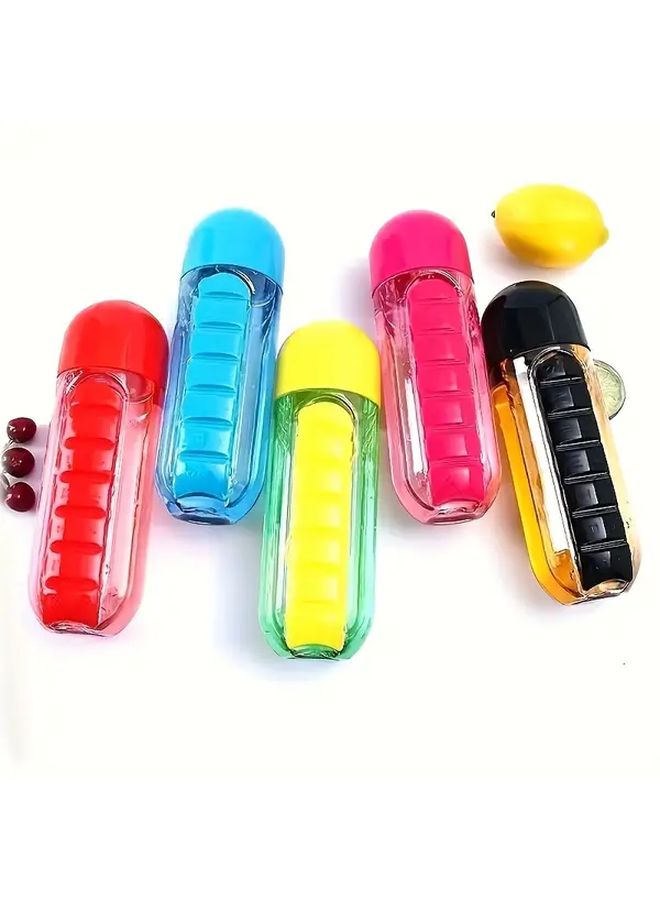 Blue Two In One Portable Water Bottle And Weekly Pill Organizer With Seven Day Compartments - Image 4