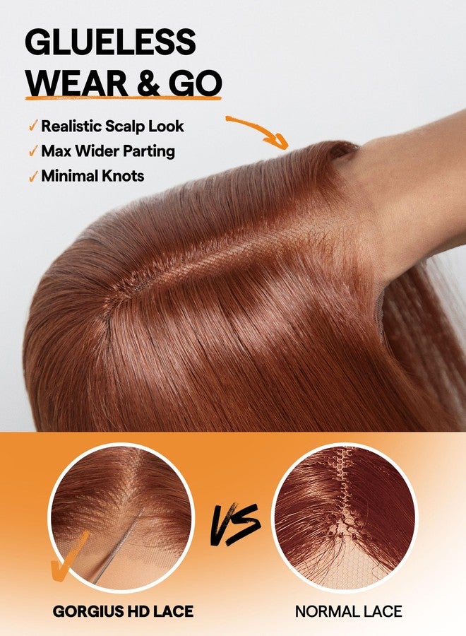 GORGIUS Auburn Brown Layered Wig Pre Cut Glueless Straight Lace Front Wig Middle Part Highlight Synthetic Closure Wig For Women Upgraded with Premium Fiber - Image 3