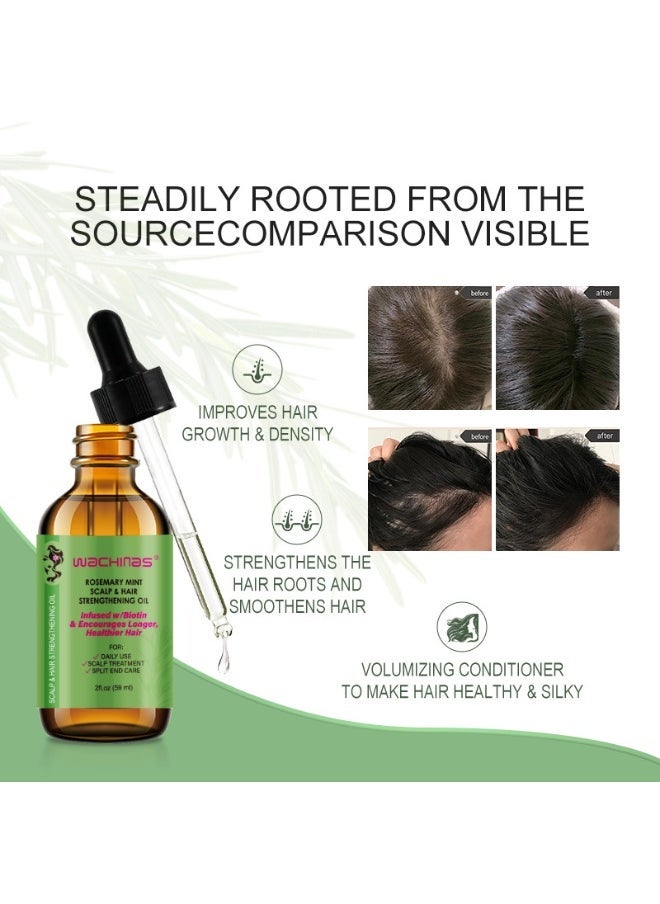 wachinas Rosemary Mint Scalp & Hair Strengthening Oil Infused W/Biotin & Encourages Growth 59ml - Image 3