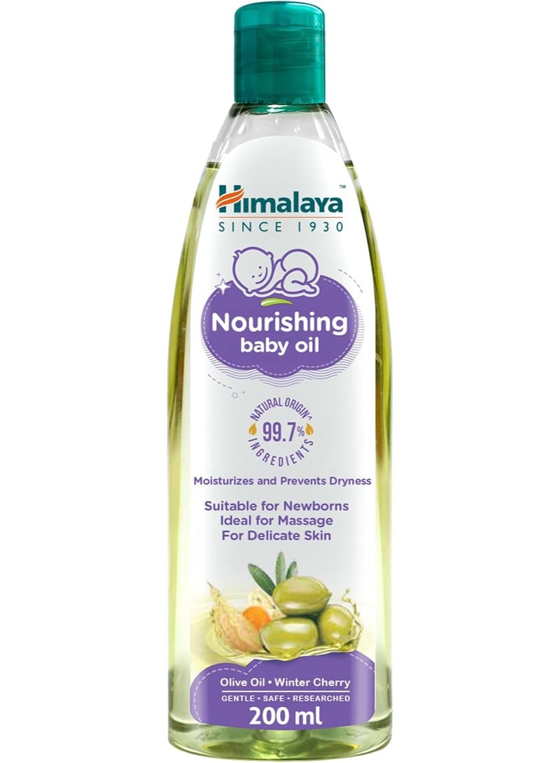Himalaya Nourishing Baby Oil with Olive Oil & Winter Cherry, Ideal for Baby Massage, Prevents Dryness, Provides Deep Moisturization, Clinically Tested, Suitable for Newborns,200ml - Image 1