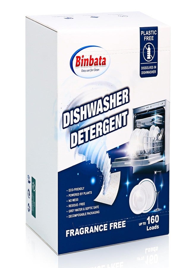 Binbata Eco Dishwasher Detergent Sheets Up To 160 Loads, Unscented Plastic Free Dishwashing Soap Strips With High Efficient Solid Enzyme, Leaving Dishes Sparkling Clean - Image 1