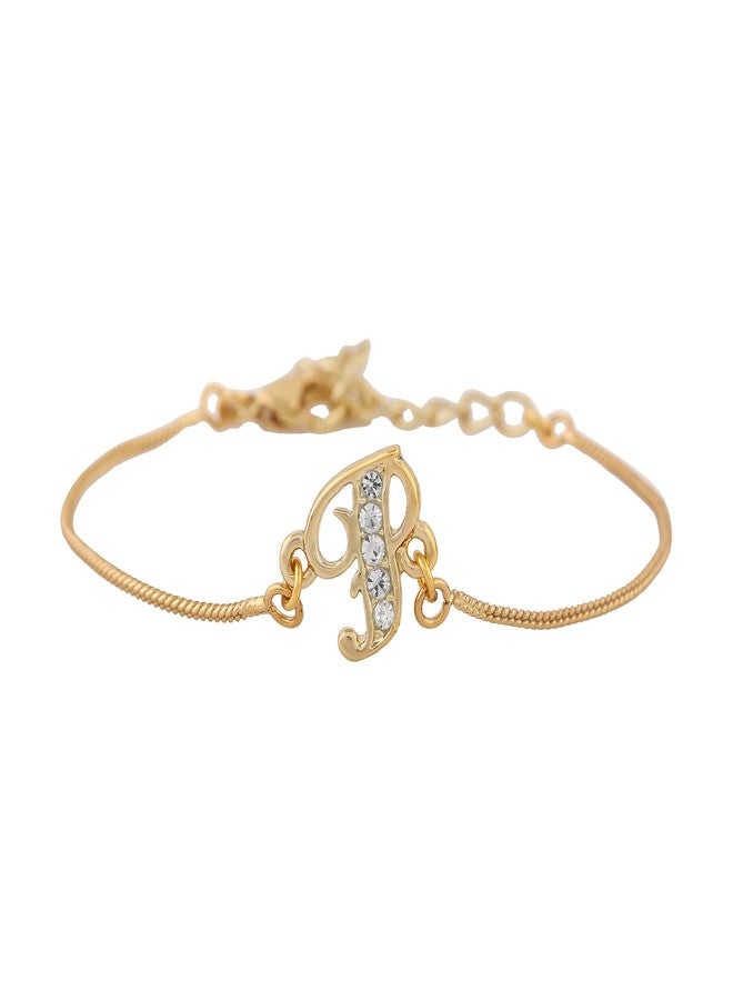 Estele Jewellery Bracelets for Men and Women Gold Plated 'P' Letter Charm Bracelet With White Crystals for Men & Women-102115-YBWE BR - Image 1