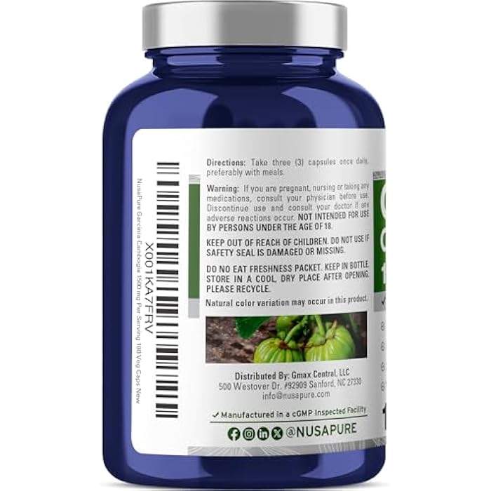 NusaPure Garcinia Cambogia 180 Veggie Capsules 1500mg (Vegetarian, Non-GMO, Vegan) - Image 3