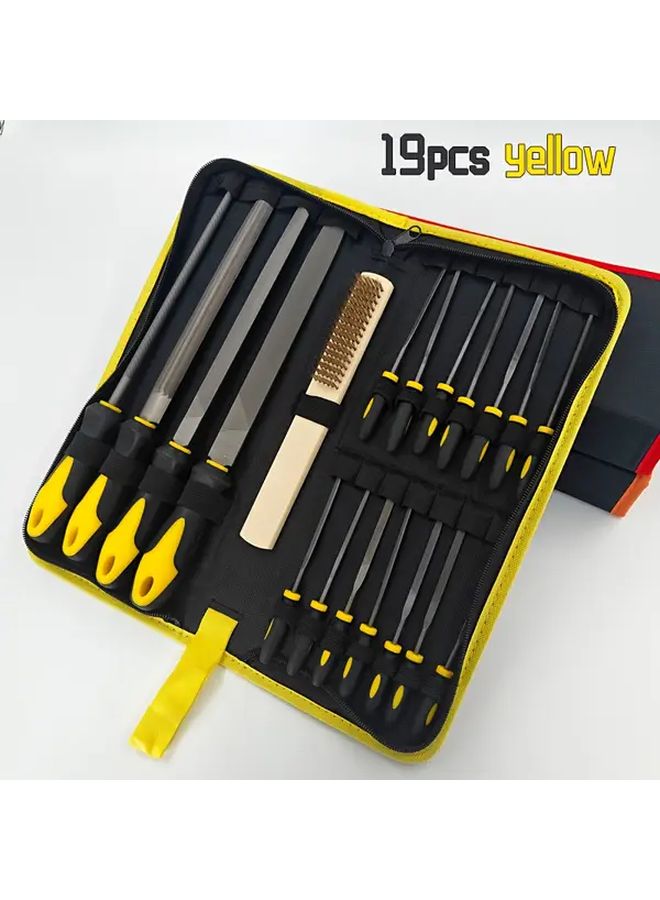 19pcs Yellow High Carbon Steel File Set For Woodworking Metalworking DIY - Image 1
