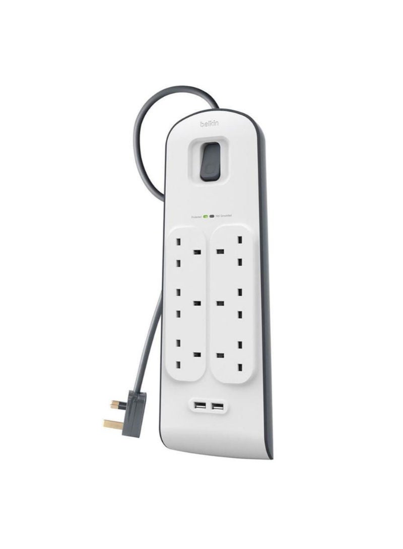 belkin شريط حماية من زيادة الطاقة بيلكين 6 مخرج مع USB وكابل طاقة 2 م