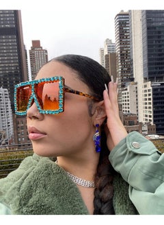 FEISEDY Oversized Sparkling Crystal Sunglasses Disco Diamond Flat Top Fashion Square Large Shades B2782  - Image 3