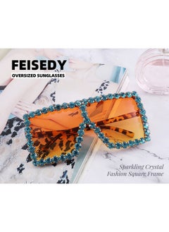 FEISEDY Oversized Sparkling Crystal Sunglasses Disco Diamond Flat Top Fashion Square Large Shades B2782  - Image 5