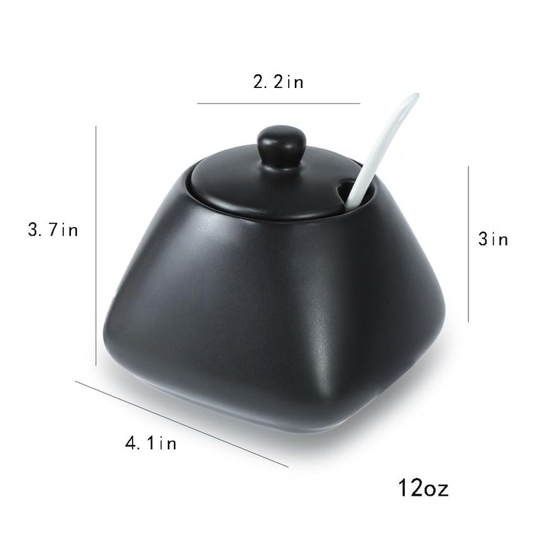 FUYU Ceramic Spice Jar Seasoning Box Condiment Pot Sugar Bowl with Lid and Spoon - Image 2