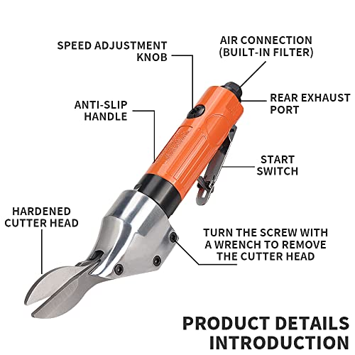 Baisiky 18 Gauge Pneumatic Metal Shear Cutter 2-Blade Pneumatic Scissor Metal Stainless Steel Sheet Metal Cutting Tools Industrial Air Cutter for Iron, Aluminum Sheet, Screen Mesh - Image 3