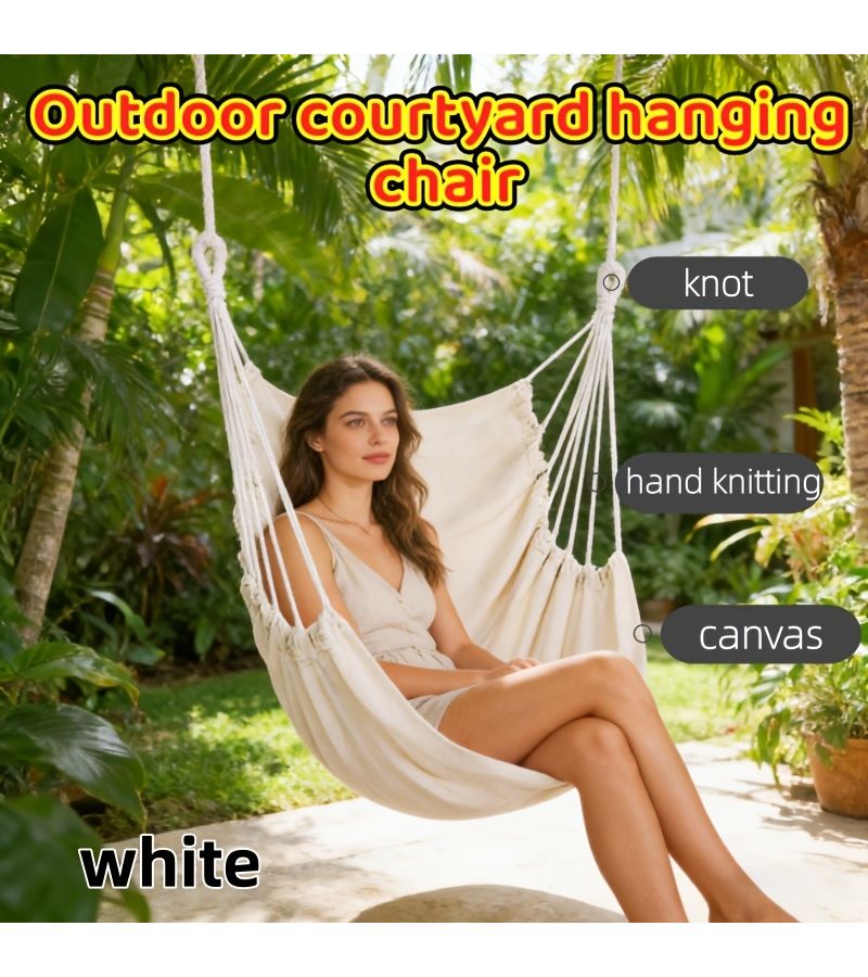 1 Indoor Outdoor Hanging Swing with White Cushioned Seat High Quality Fabric Sturdy Frame Soft Comfortable Design for Garden Patio Balcony Bedroom All Weather Rocking Chair for Reading Relaxation - Image 1