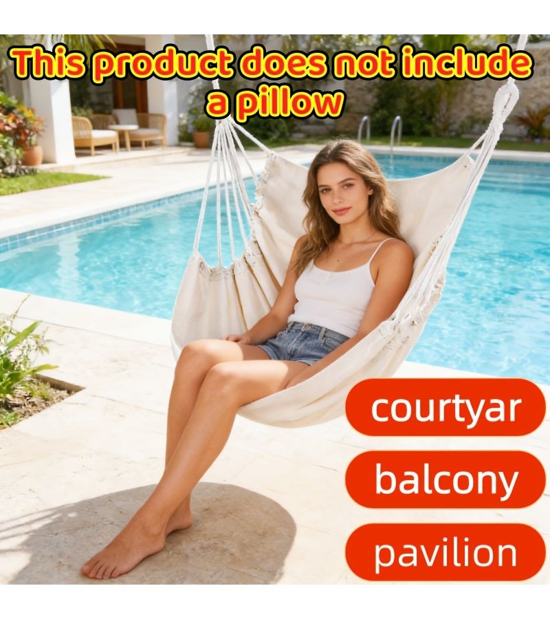 1 Indoor Outdoor Hanging Swing with White Cushioned Seat High Quality Fabric Sturdy Frame Soft Comfortable Design for Garden Patio Balcony Bedroom All Weather Rocking Chair for Reading Relaxation - Image 5