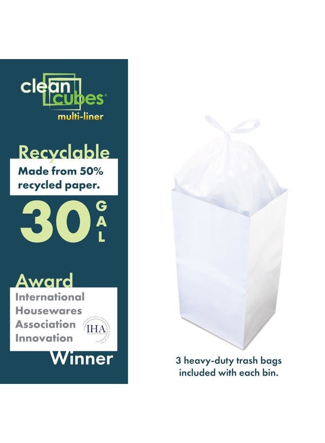 Clean Cubes (Multi-Liner 30 Gallon Trash Cans & Recycle Bins for Sanitary Garbage Disposal. Disposable Containers for Parties, Events, Recycling, and More. 3 Pack (Recycle) (White) - Image 5