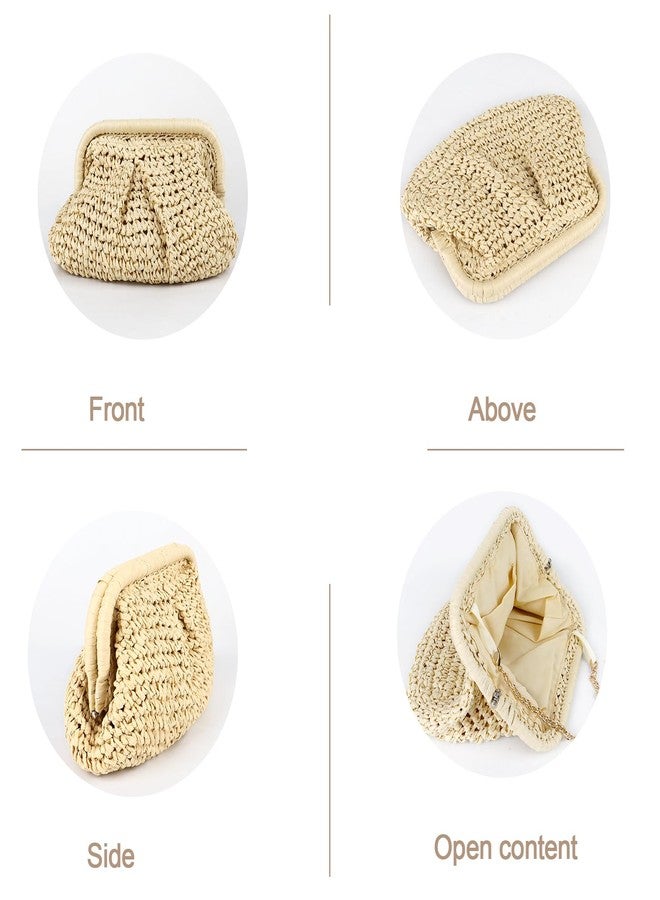 LUOFMISS Straw Clutch Purse for Women - Woven Dumpling Bag Casual Beach Straw Summer Handmade Bag Crossbody Purse (Beige) - Image 4