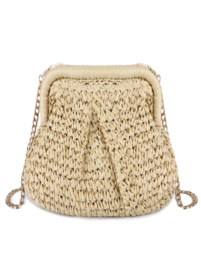 LUOFMISS Straw Clutch Purse for Women - Woven Dumpling Bag Casual Beach Straw Summer Handmade Bag Crossbody Purse (Beige) - Image 1