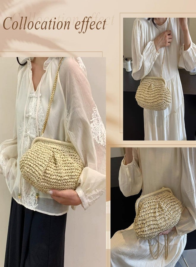 LUOFMISS Straw Clutch Purse for Women - Woven Dumpling Bag Casual Beach Straw Summer Handmade Bag Crossbody Purse (Beige) - Image 2