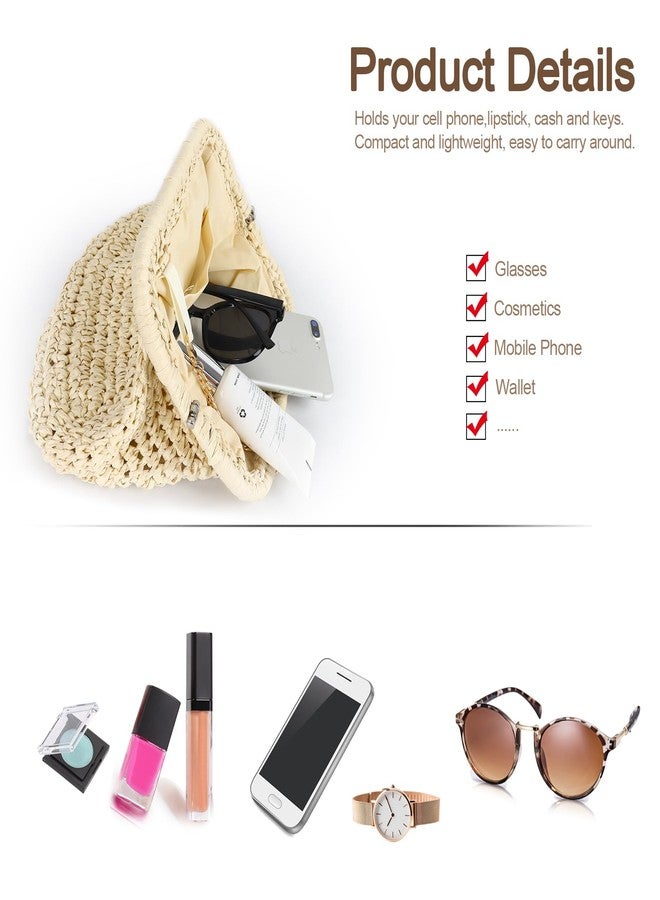LUOFMISS Straw Clutch Purse for Women - Woven Dumpling Bag Casual Beach Straw Summer Handmade Bag Crossbody Purse (Beige) - Image 5