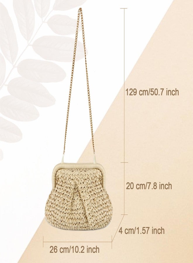 LUOFMISS Straw Clutch Purse for Women - Woven Dumpling Bag Casual Beach Straw Summer Handmade Bag Crossbody Purse (Beige) - Image 3