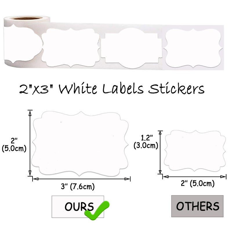 SALEMAR White Label Sticker, 2x3 inch Fancy Shape Labels for Essential Oil Bottle or Food Jars, Name Tags Stickers, 200PCS(White) - Image 2