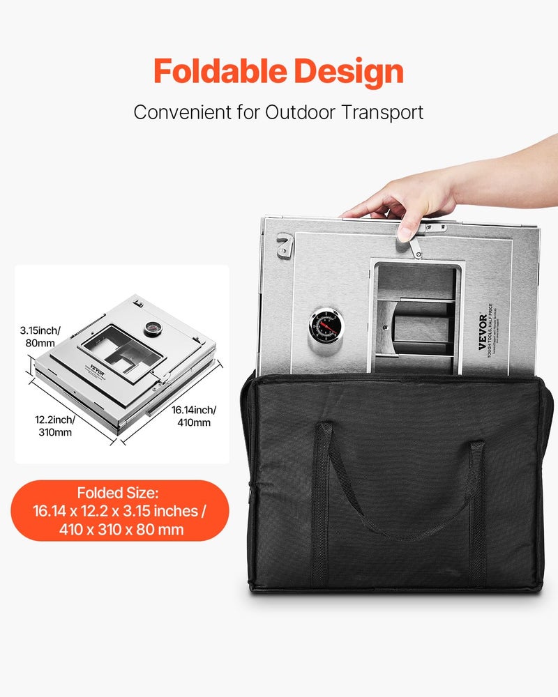 VEVOR Foldable Camping Oven, Stainless Steel Portable Camping Stove, with 3 Tier Grill, Handle and Thermometer, Use with Wood Burning Fire, Propane Stoves, for Baking Bread, Pizza, Outdoor Cooking - Image 5