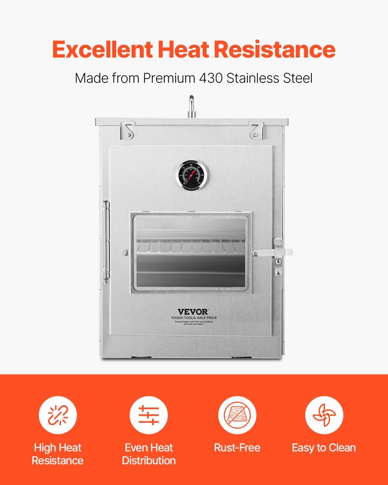 VEVOR Foldable Camping Oven, Stainless Steel Portable Camping Stove, with 3 Tier Grill, Handle and Thermometer, Use with Wood Burning Fire, Propane Stoves, for Baking Bread, Pizza, Outdoor Cooking - Image 4