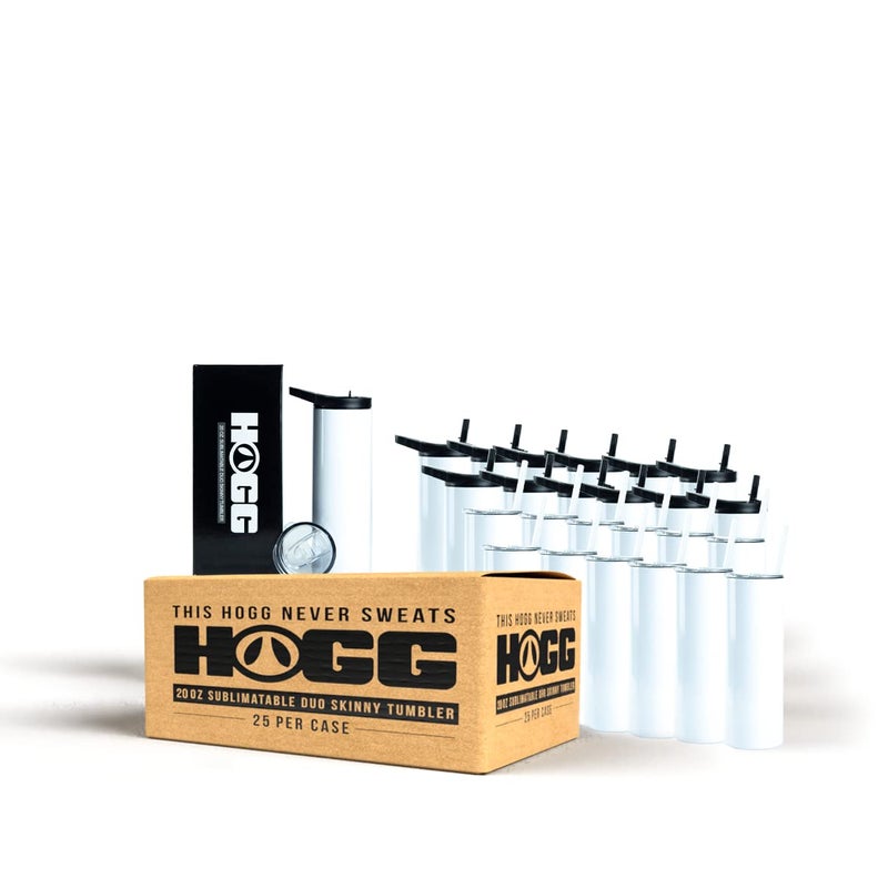 Hogg Hogg 20 oz Sublimation Tumblers Duo 25 Units  Comes with 2 Lids Sublimation Blanks Bulk Tumblers with Lids and Straws 20oz Skinny Blank Cups 