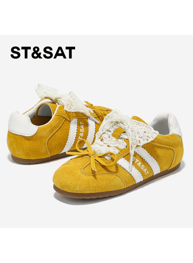 St&sat Kids Spring New Girls Soft Sole Derby Ballet Style Casual Shoes Amber Yellow Size 35 - Image 2