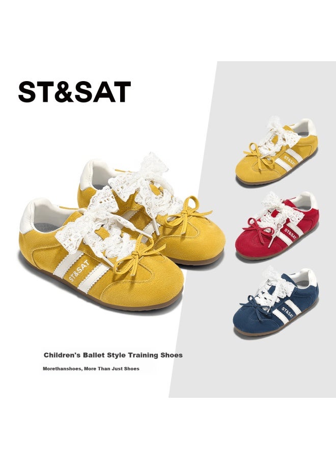 St&sat Kids Spring New Girls Soft Sole Derby Ballet Style Casual Shoes Amber Yellow Size 35 - Image 1