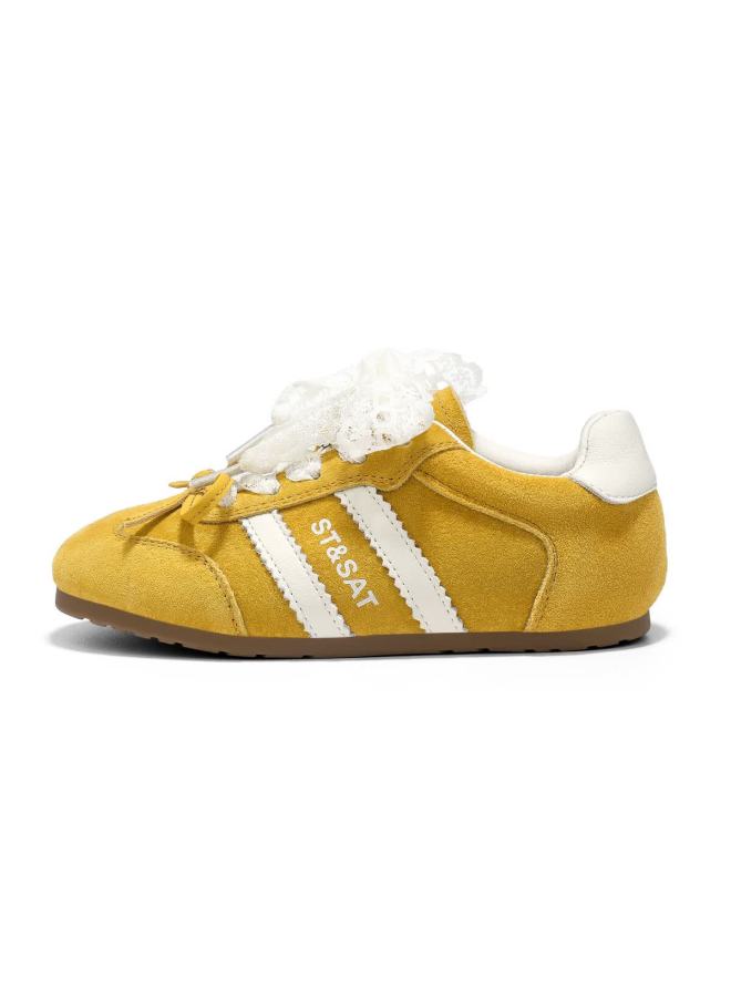 St&sat Kids Spring New Girls Soft Sole Derby Ballet Style Casual Shoes Amber Yellow Size 35 - Image 5